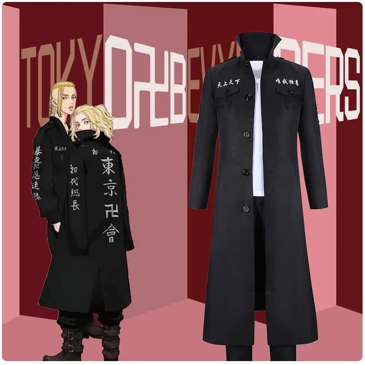 XS-2XL Anime Tokyo Revengers Sano Manjiro Cosplay Costume Unisex Trench +T-shirt+Pants Sets Halloween Party Clothes