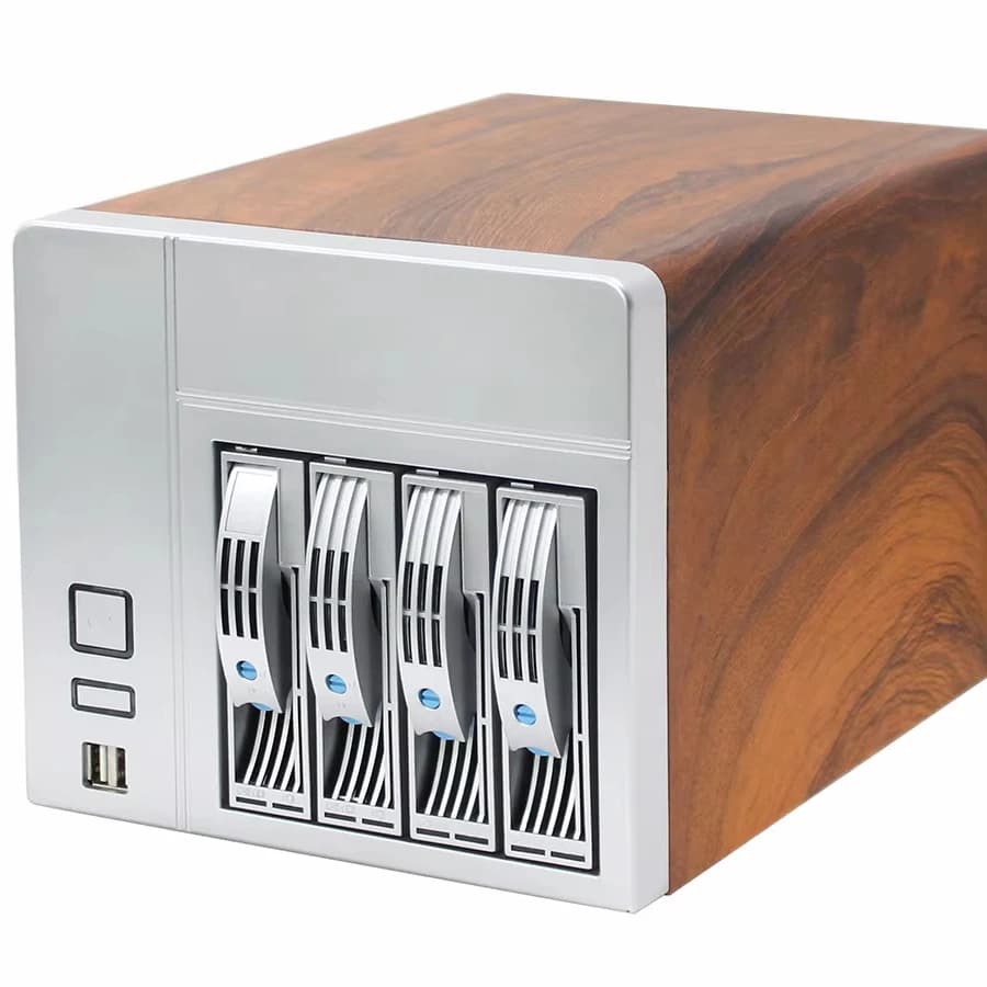 Case Mini ITX NAS-04 con 4 Bay Hot-Swap per HDD - Design Effetto Legno per Archiviazione Domestica/Ufficio e Cloud Privato