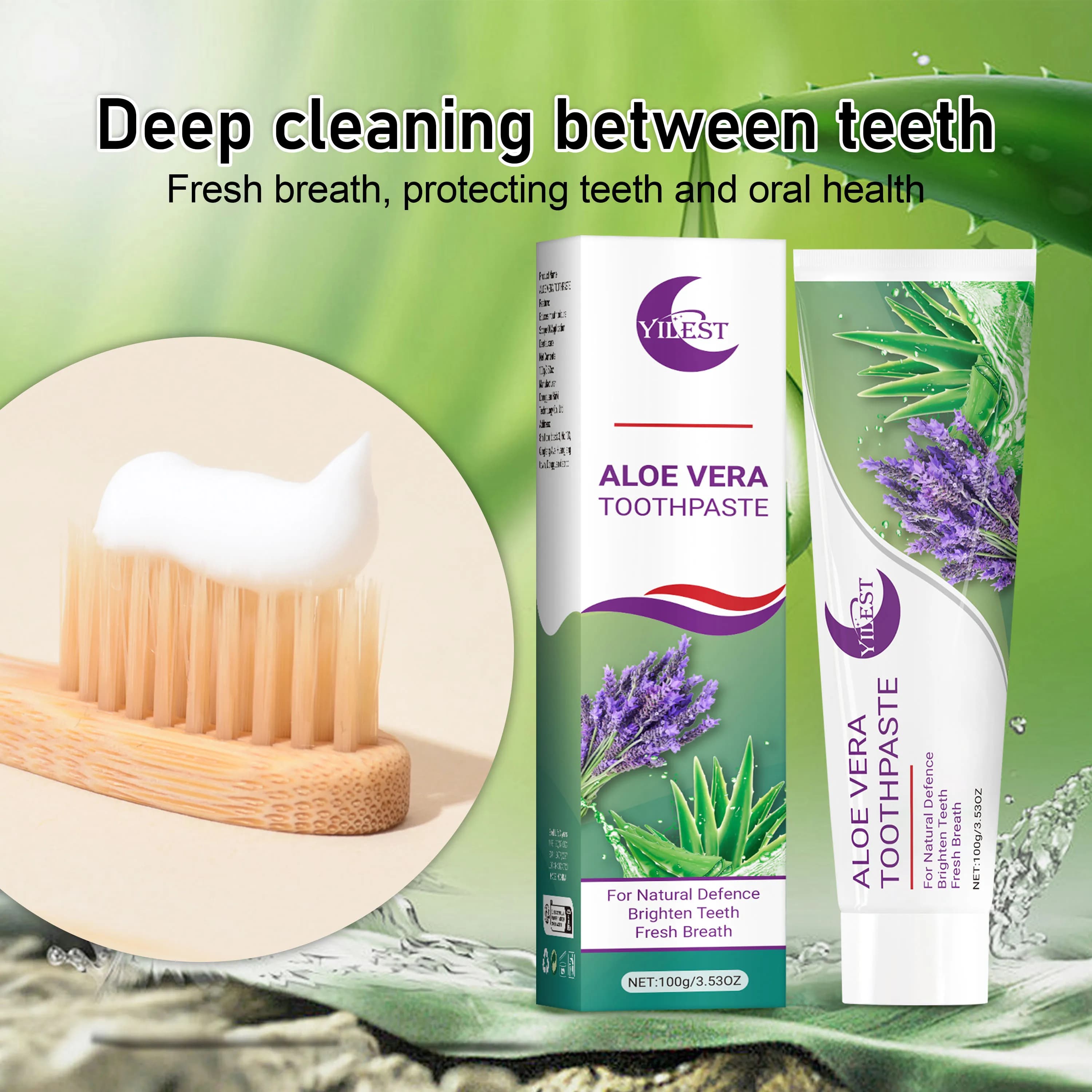 100 g aloe vera and night lavender - YILEST toothpaste for deep cleansing, fresh breath, whitening teeth, care of the gums, scent of lavender
