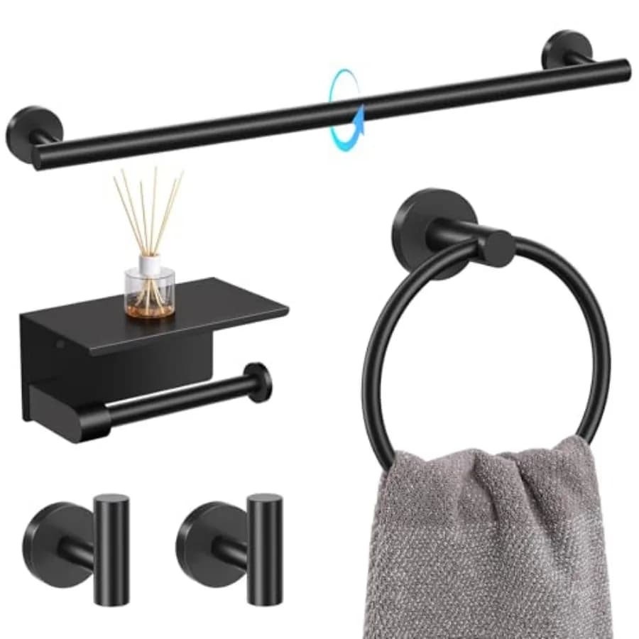 Set di 5 Accessori per Bagno in Acciaio Inox, Porta Asciugamani con Mensola, Porta Carta Igienica, Set di Accessori per il Bagno