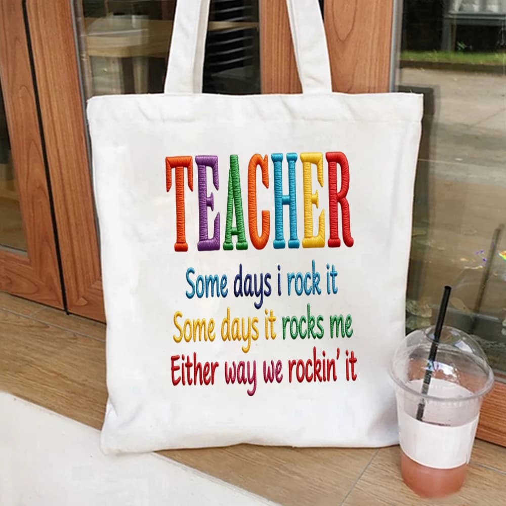 Colorful Teacher Quote Canvas Tote Bag Stylish Handbag For Teachers Daily Work Commute And Classroom Use