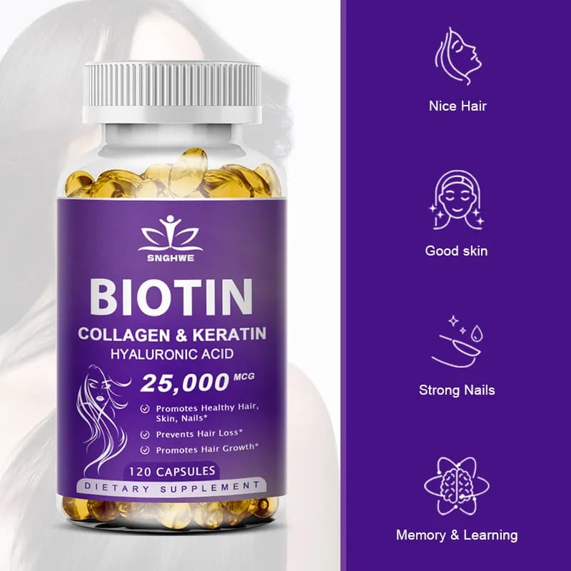 Collagen Biotin Supplement with Hyalurin&Keratin-Vitamins for Hair Growth- Women & Men-B1B2 B3B6B12 -Nails&Skin-Multi-Vitamins