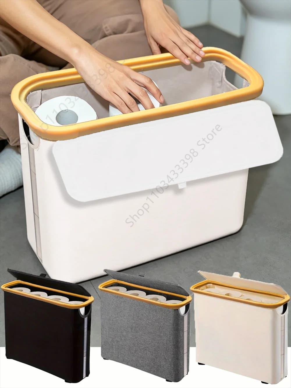 Toilet Paper Storage Basket with Transparent Window and Lid Paper Toys Laundry Storage Organizers for Bathroom Accessories