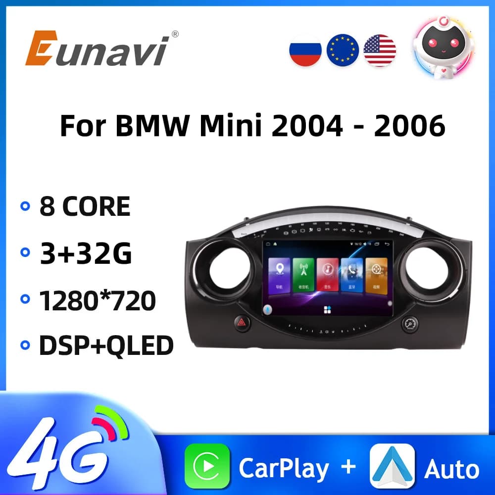 For BMW Mini Cooper S R53 2004 - 2006 Android 10.0 Car Radio Multimedia Video Player Auto Stereo GPS Navigation Carplay 3+32GB