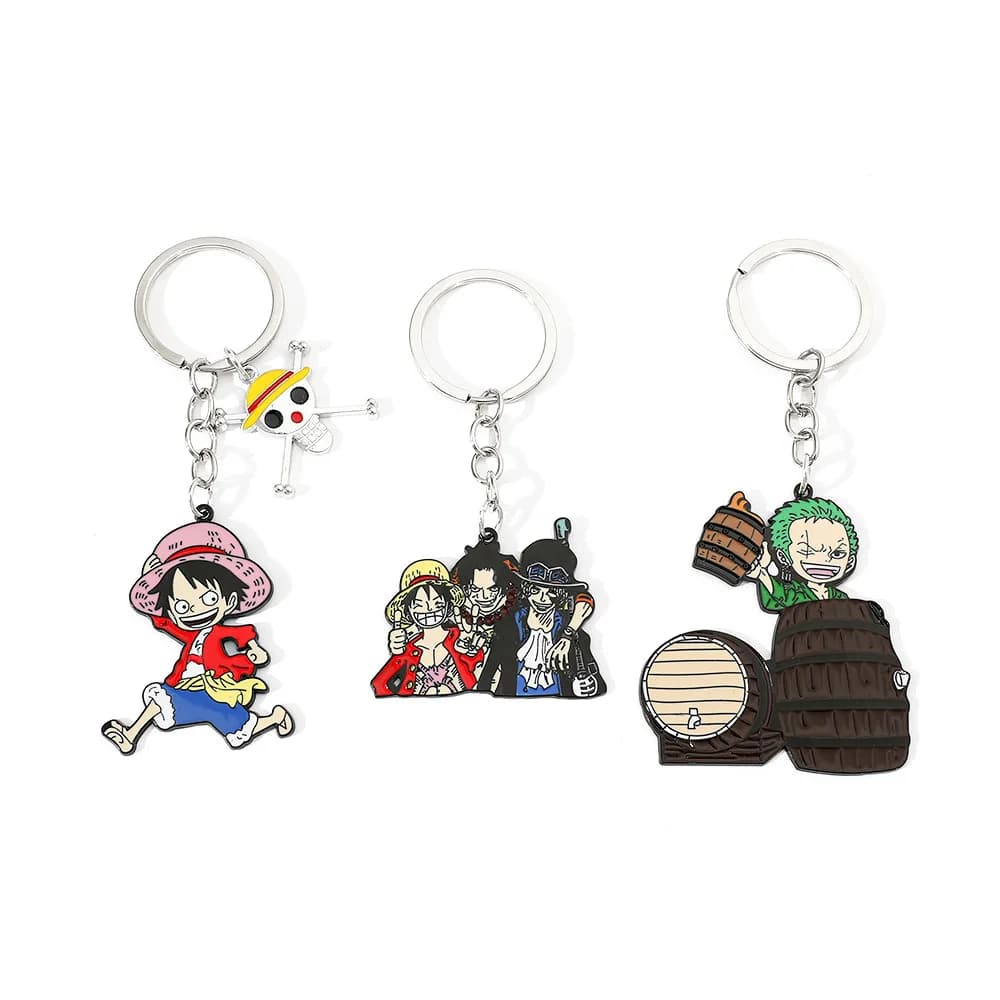 Portachiavi Anime con Ciondolo in Metallo di Luffy, Zoro, Ace, Sabo, per Amici, Borse, Zaini, Ornamenti e Regali