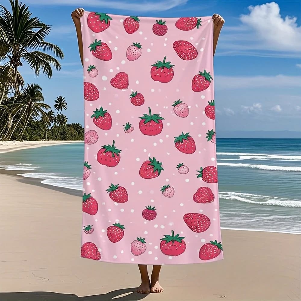 1 asciugamano da bagno in microfibra da viaggio con pois rosa fragola, leggero, ad asciugatura rapida, ideale per la spiaggia, la piscina