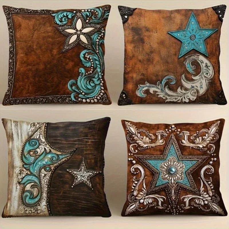 Vintage Star & Scroll Pattern Throw Pillows Pattern Cushion Cover Suitable for Sofa Bedroom Car Pillow Cover