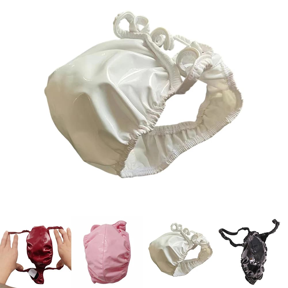 Slip in Latex per Uomo, Lingerie in Pelle, Perizoma Lucido con Tasca Frontale, Mutande a Vita Bassa, T-Back, G-string, Intimo Sexy