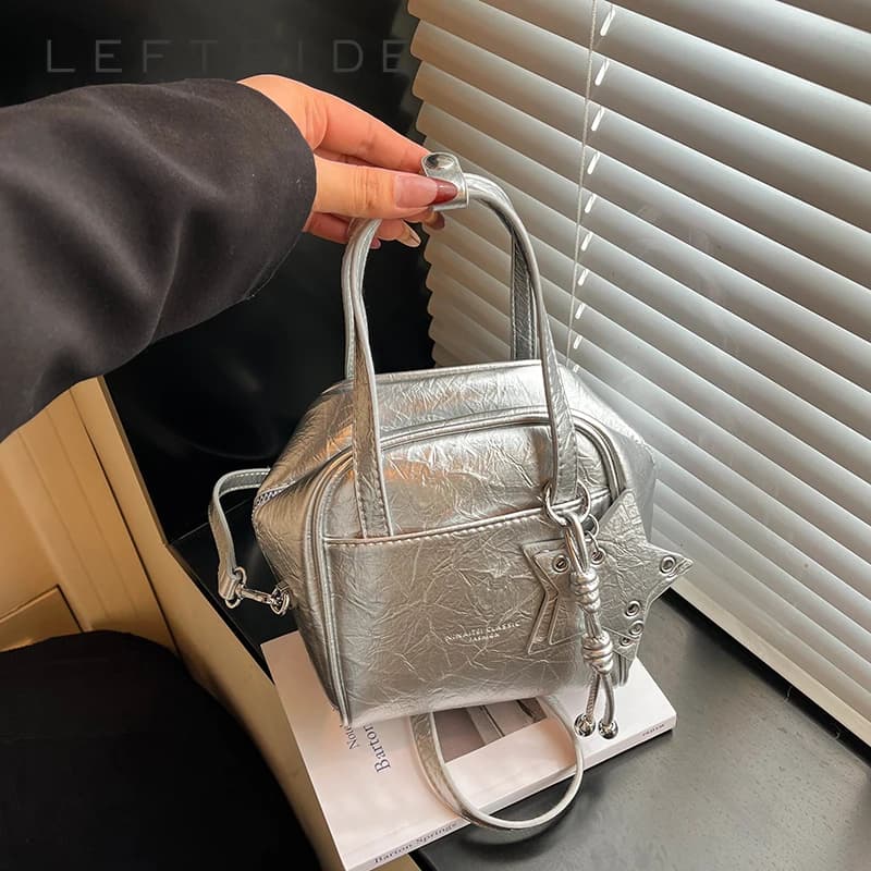 Women's Silver Mini Pu Leather Handbags and Purses Fashion Party Aesthetic Daily Street Crossbody Shoulder Bag 2026 New Trend