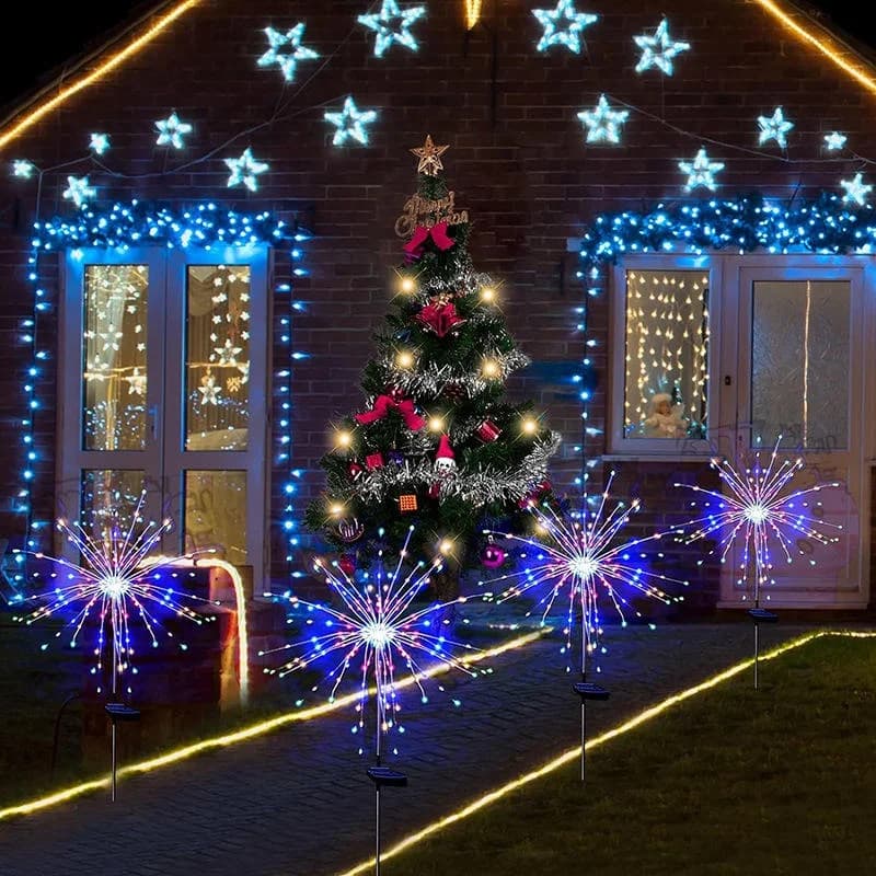 Luci solari per percorsi a LED Lampada da prato solare Decorazioni da giardino impermeabili per esterni Fata di fuochi d'artificio per patio Passerella Cortile