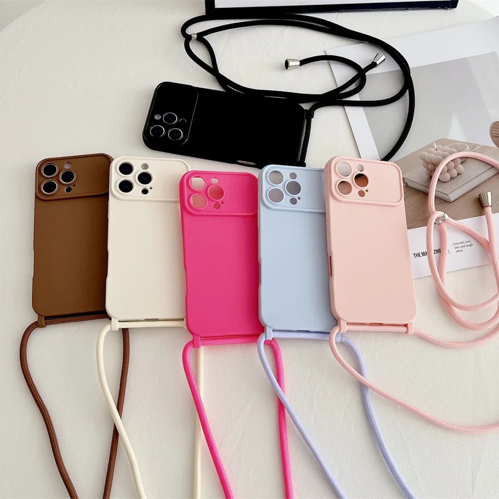 Shoulder strap Necklace Cable Soft Silicone Case for iPhone 16 15 14 13 Pro Max 12 Adjustable nylon cover for 16Pro