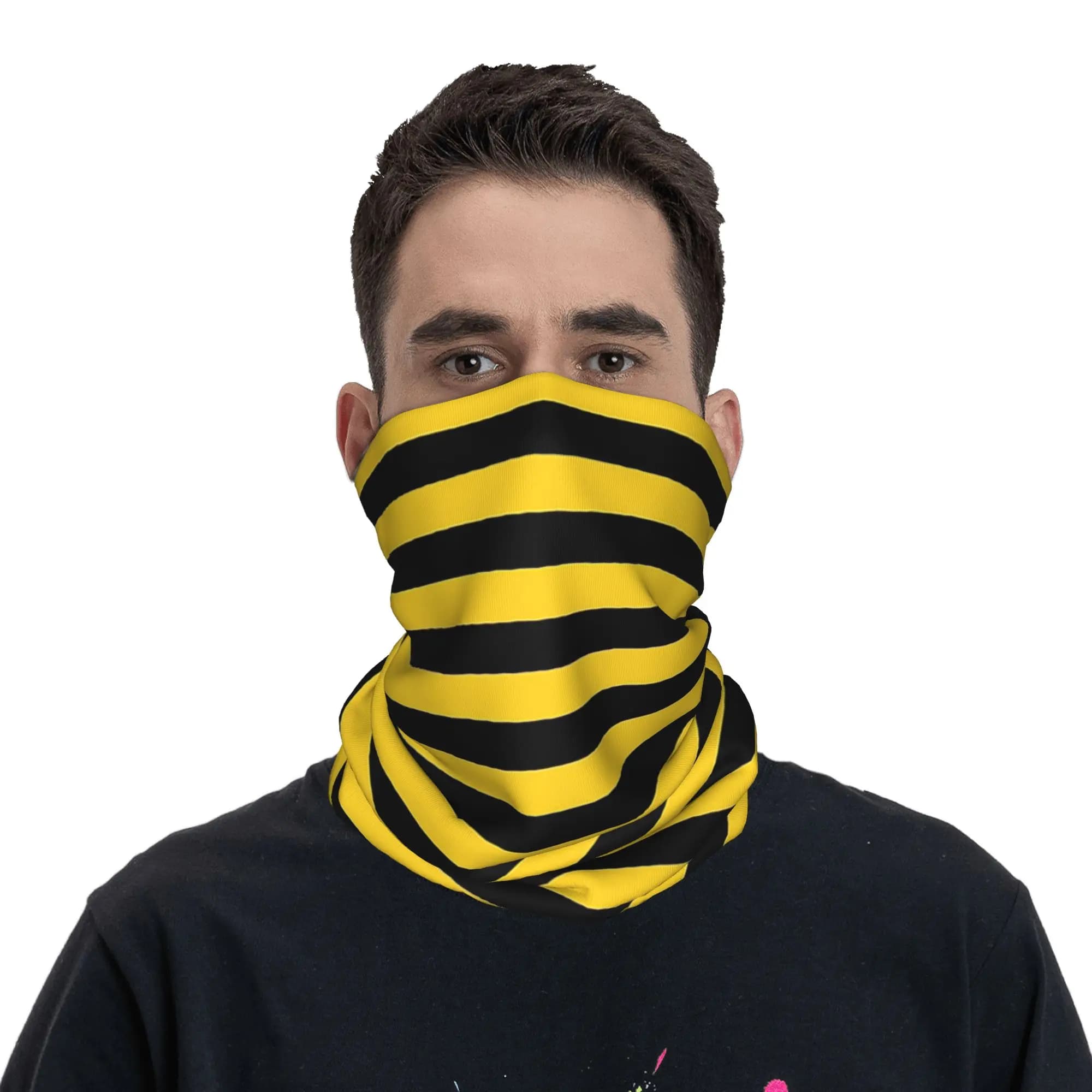 Sciarpa Multifunzione Gialla e Nera con Stampa a Strisce di Api, Maschera per il Viso, Accessorio Sportivo per Uomo e Donna, Adulti, Inverno