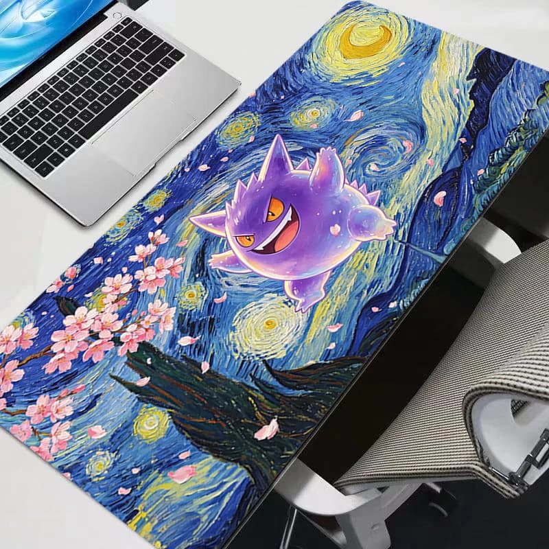 Tappetino per mouse grande Anime Pokemon Gengar Gamer, tappetino esteso con bordo in gomma, 90x40cm, accessori da gaming