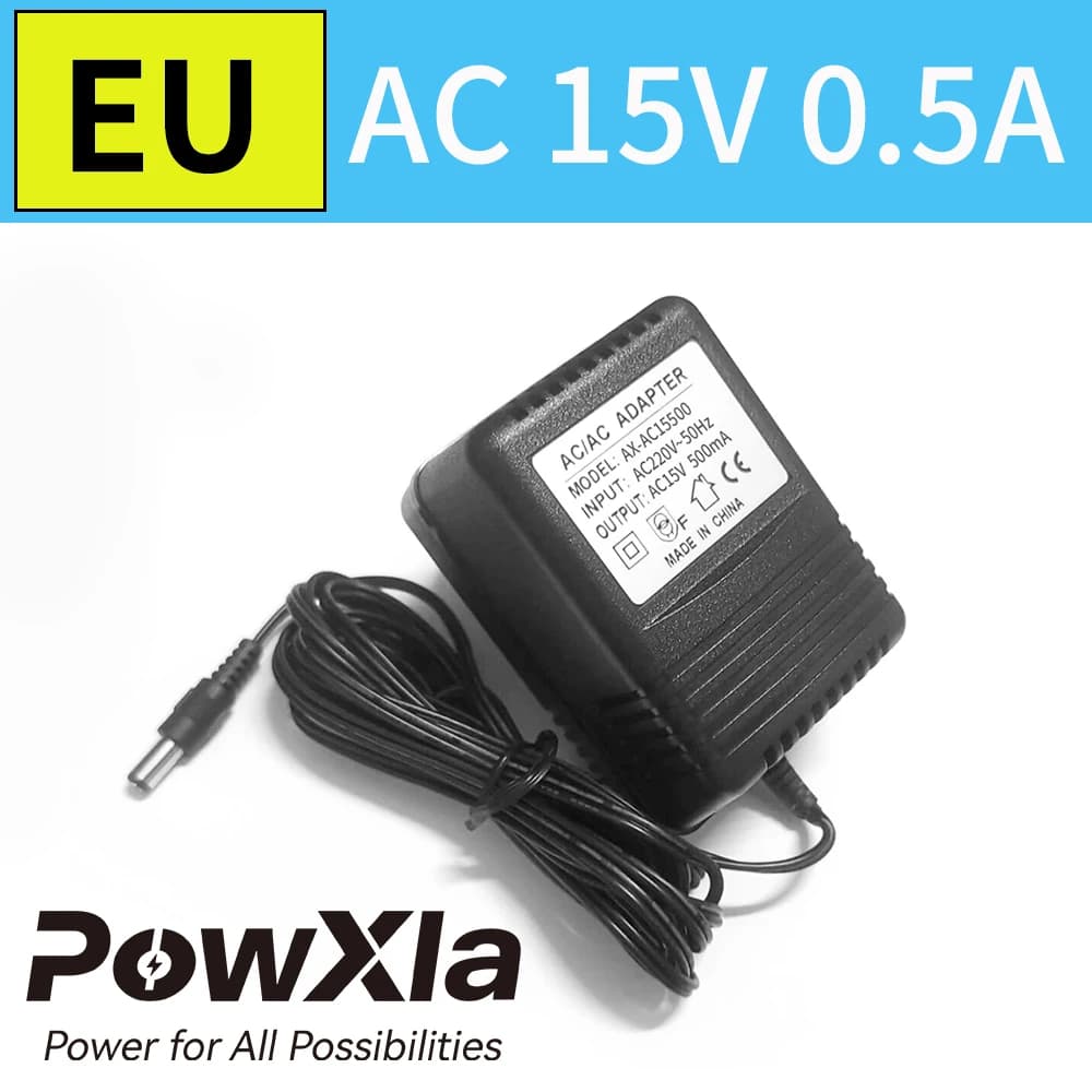 Adattatore di alimentazione CA PowXla 1A 15Vac 500mA 1000mA Trasformatore CA Spina UE Adattatore 220Vac 230Vac
