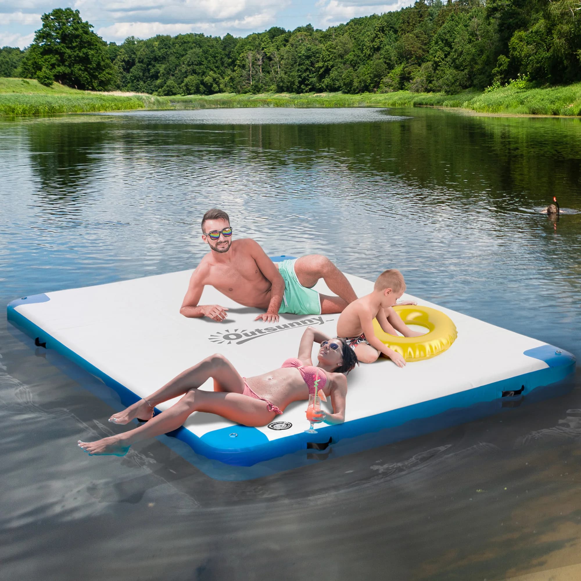 10FT Inflatable Floating Dock 1100LBS Capacity, Water Platform for Lake Pool Party Yoga with Pump & Bag, Non-Slip PVC Mat