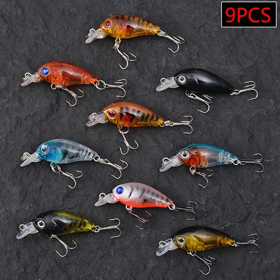 Set of 9 Artificial Luccio Fishing Boats, Crankbait for Train, Dure baits for Bass and Carpe
