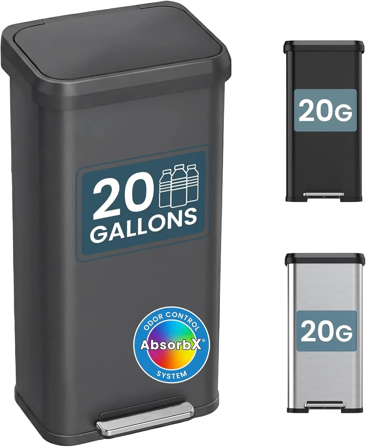Bidone per Riciclaggio SoftStep da 75 Litri, Extra-Large per Interni ed Esterni, in Acciaio Inox Grigio Opaco, Cestino a Pedale Resistente