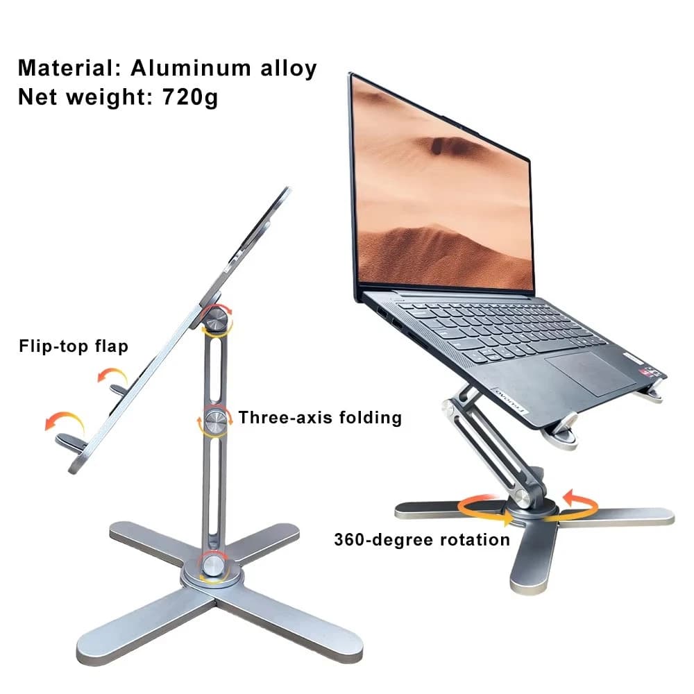 X-shaped Aluminum Alloy Laptop Stand with 360-degree Rotation Height Adjustment and Folding Capabilities Compatible with Tablets