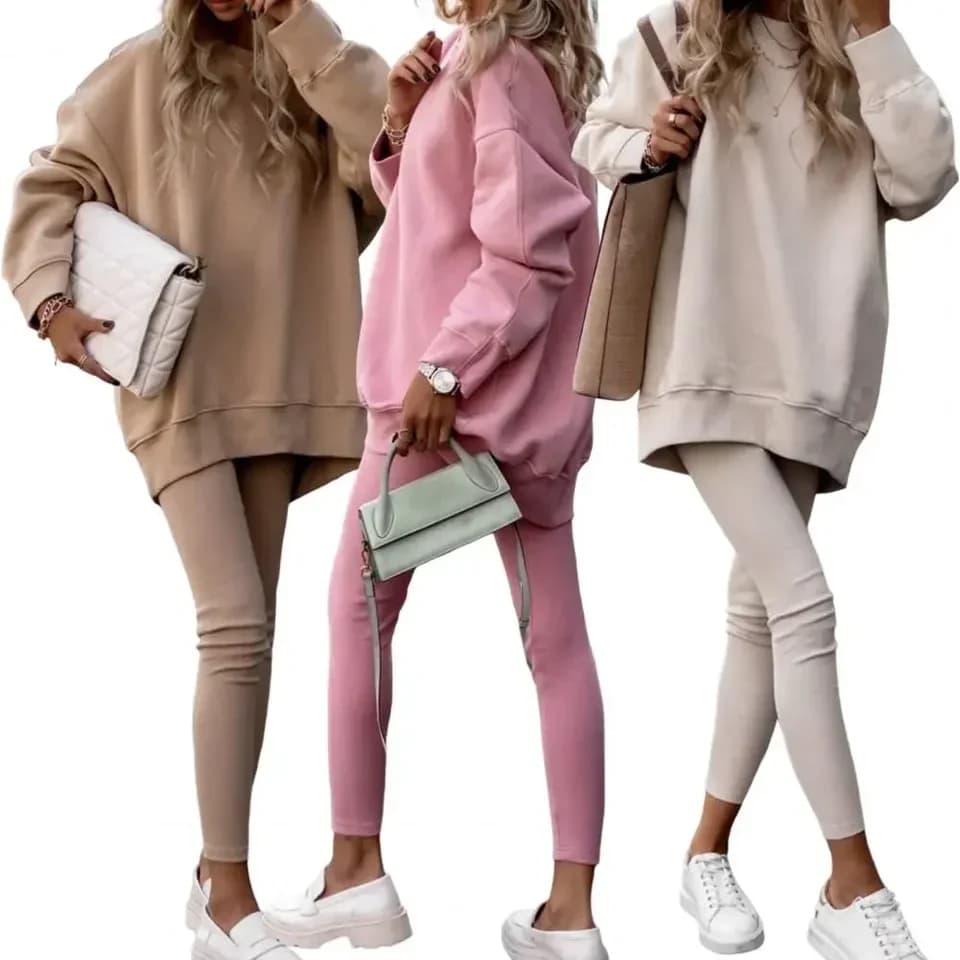 2 pezzi/set set da donna felpa pantaloni set sciolto tenere al caldo pullover spesso scuola autunno inverno camicetta pantaloni set da donna