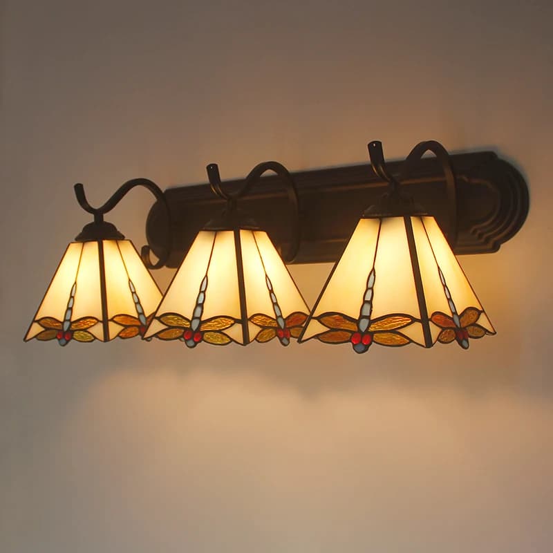 Lampada da parete con libellula deco per hotel Illuminazione Tiffany Lampada da specchio per bagno con paralume in vetro Illuminazione per armadietto Applique da parete a LED