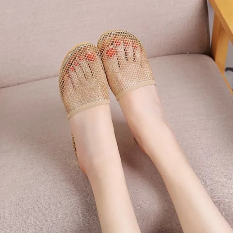 Nuovi Sandali Estivi da Donna con Tacco Medio, Stile Coreano alla Moda, Slip-On, Mezze Ciabatte, Traforati, Traspiranti, in Rete, per Esterni
