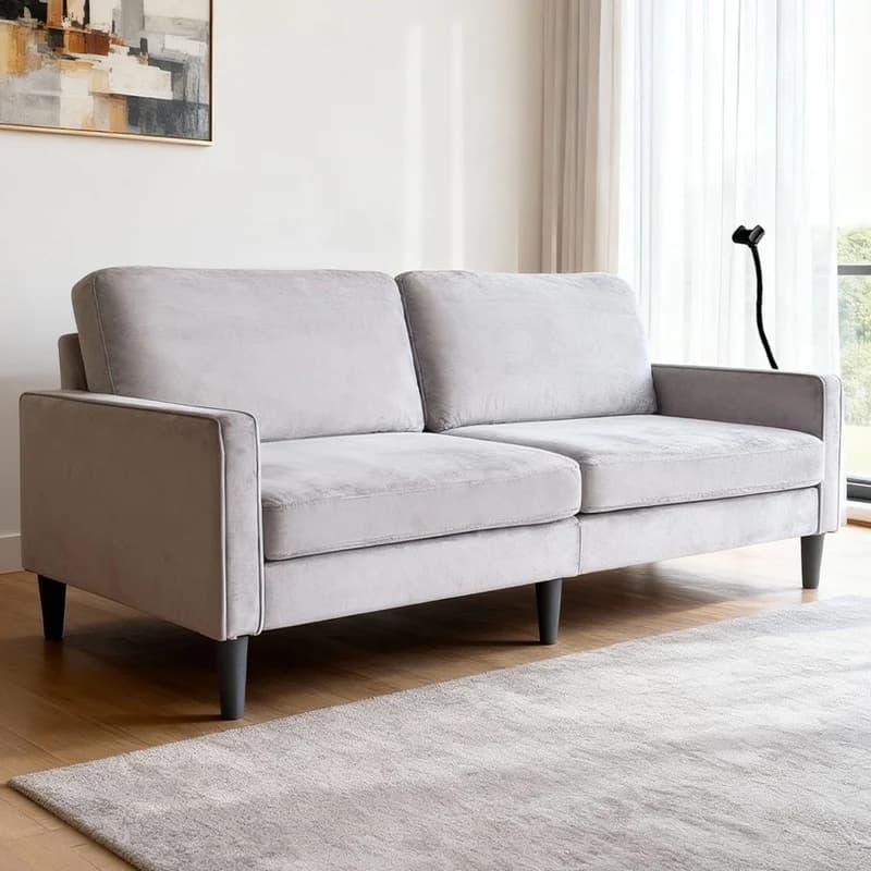 Modern Linen Loveseat Sofa with Removable Cover, Spring Cushions, Solid Wood Frame, Easy Assembly for Small Living Rooms