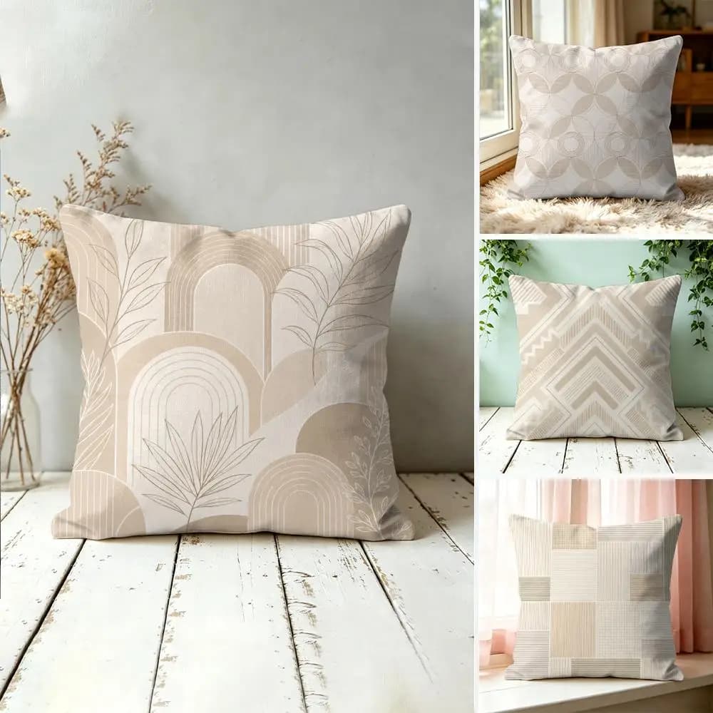Neutral Boho Line Art Abstract Pillow Case Double-Sided Plush Sofa Cushion Covers Organic Breathable Invisible Zipper