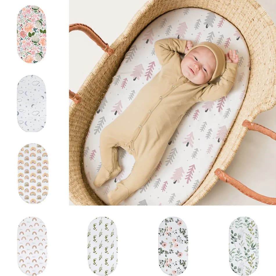 1pcs Solid Printed Baby Fitted Sheet Breathable Bassinet Cradle Mattress Cover Newborn Infant Changing Pad Protector Bed Linen