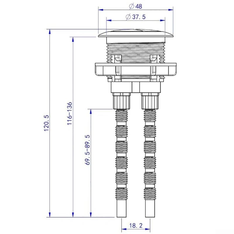 Pulsante di scarico Ottone spazzolato Universale per WC Doppio pulsante di scarico Adatto al foro per cisterna da 38 mm, potente e igienico Flush-A27R