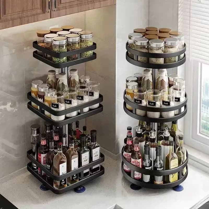 360 ° Barattolo di spezie rotante Organizzatore in vetro Scaffale per condimenti multifunzionale Contenitore per sapori di sale da cucina Scaffale per serbatoio aromatizzato