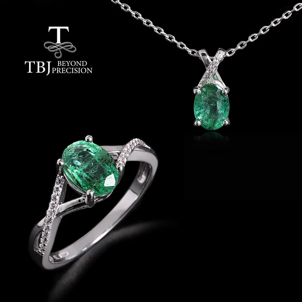 2026, Simple Necklace with Natural Emerald Pendant and Ring, 925 Sterling Silver Fine Jewelry for Women's Anniversary Gift