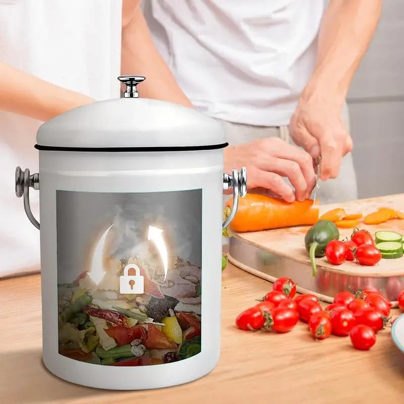 Contenitore per compost per cucina Contenitore per compost resistente agli odori da 5 litri Contenitore per frutta e verdura Raccoglitore di rifiuti Rivestito resistente alla ruggine per interni