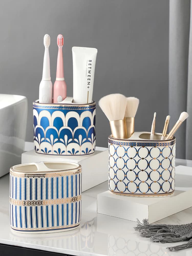 Set di Accessori da Bagno in Stile Nordico, Portaspazzolino e Portadentifricio in Ceramica, Organizzatore con Tazza