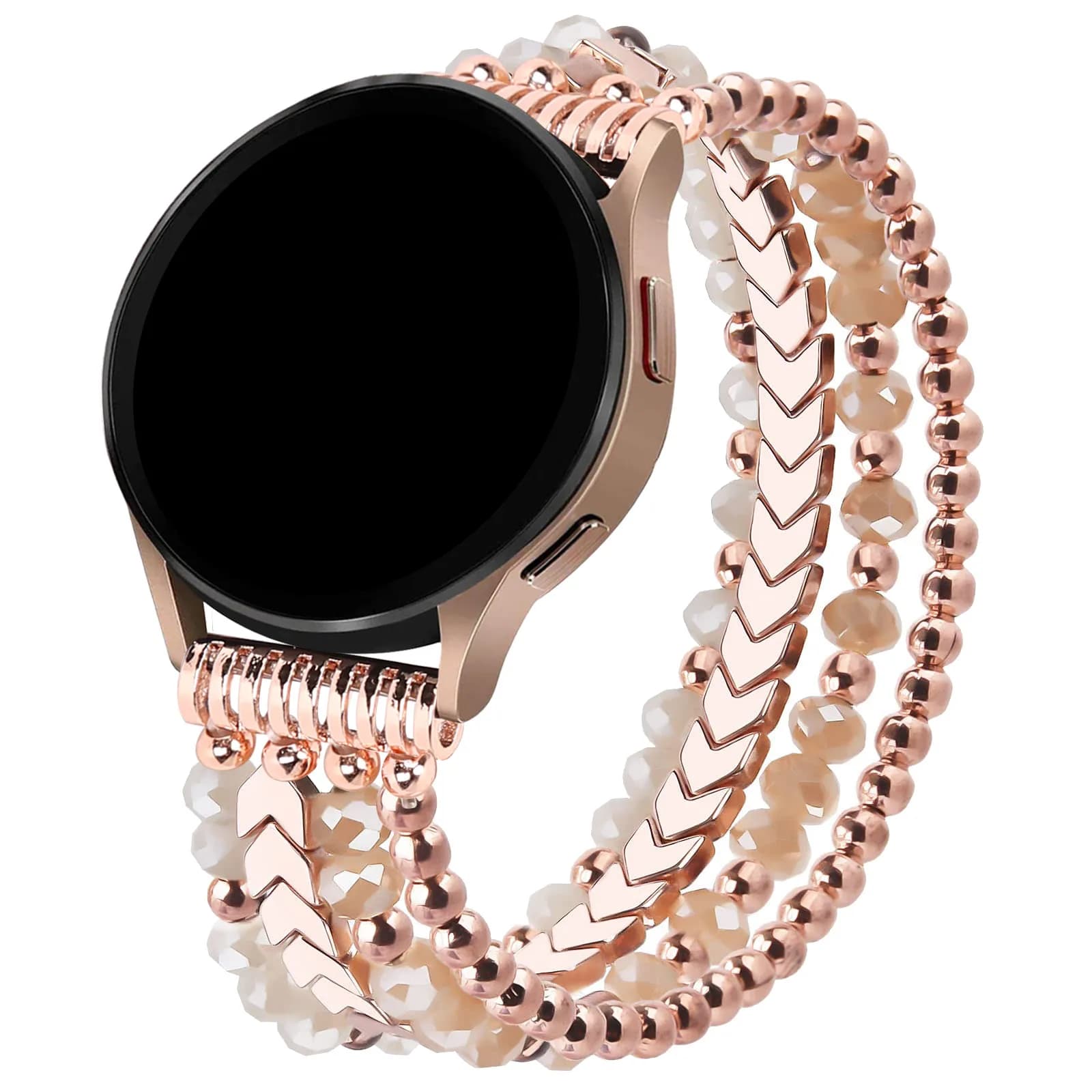 per Samsung Galaxy Watch 6/5/4 40/44mm cinturini/Active 2 Watch 4 42/46mm cinturino da donna, perle di cristallo elastiche moda fatte a mano da 20 mm