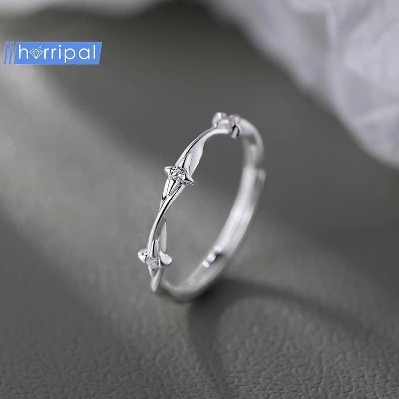 Nuovo anello a stella a quattro punte di lusso leggero e di nicchia in argento puro S925 con anello per dito indice aperto leggermente incastonato per orecchini da donna