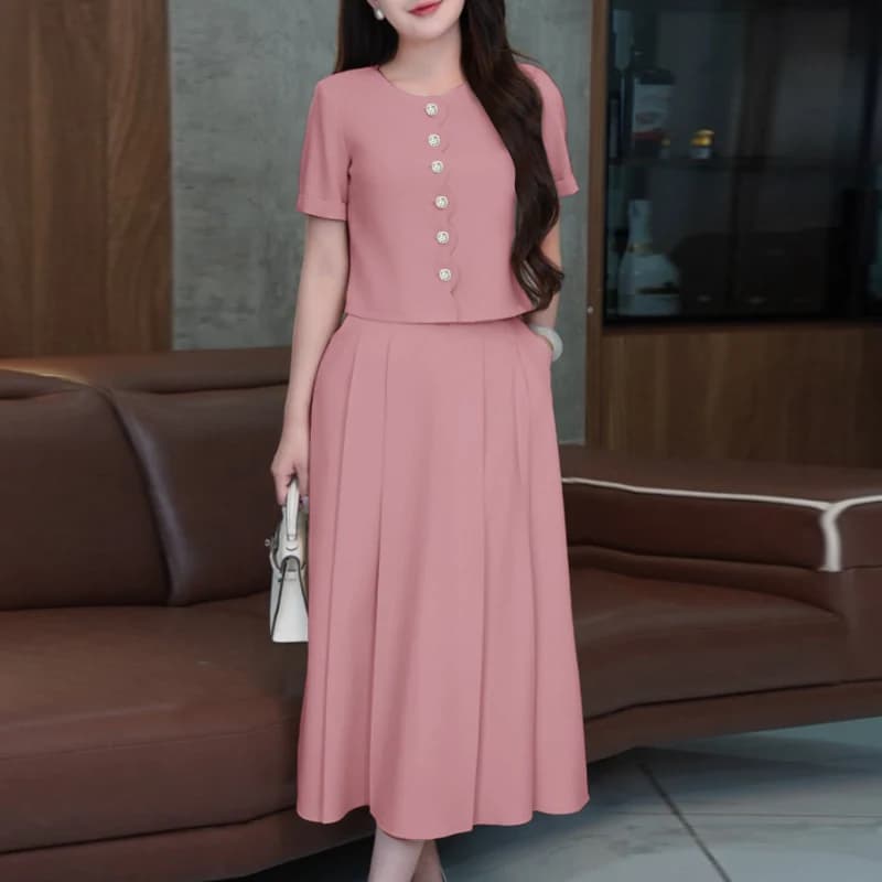 Completi da Donna 2026 ZANZEA Estivi da Ufficio, Set 2 Pezzi con Blusa a Maniche Corte e Vestito, Elegante Completo da Lavoro Tinta Unita OL, Tuta Sportiva