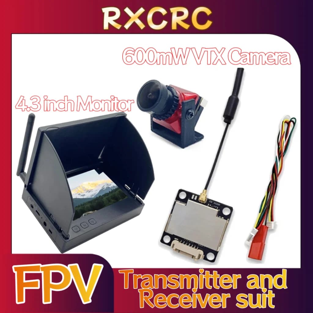 VTX power transmitter RXC 5.8G 600 mW 1500TVL 2.1 mm camera, 4.3 inch 56CH FPV reception monitor. For part FPV multicopter RC drone.