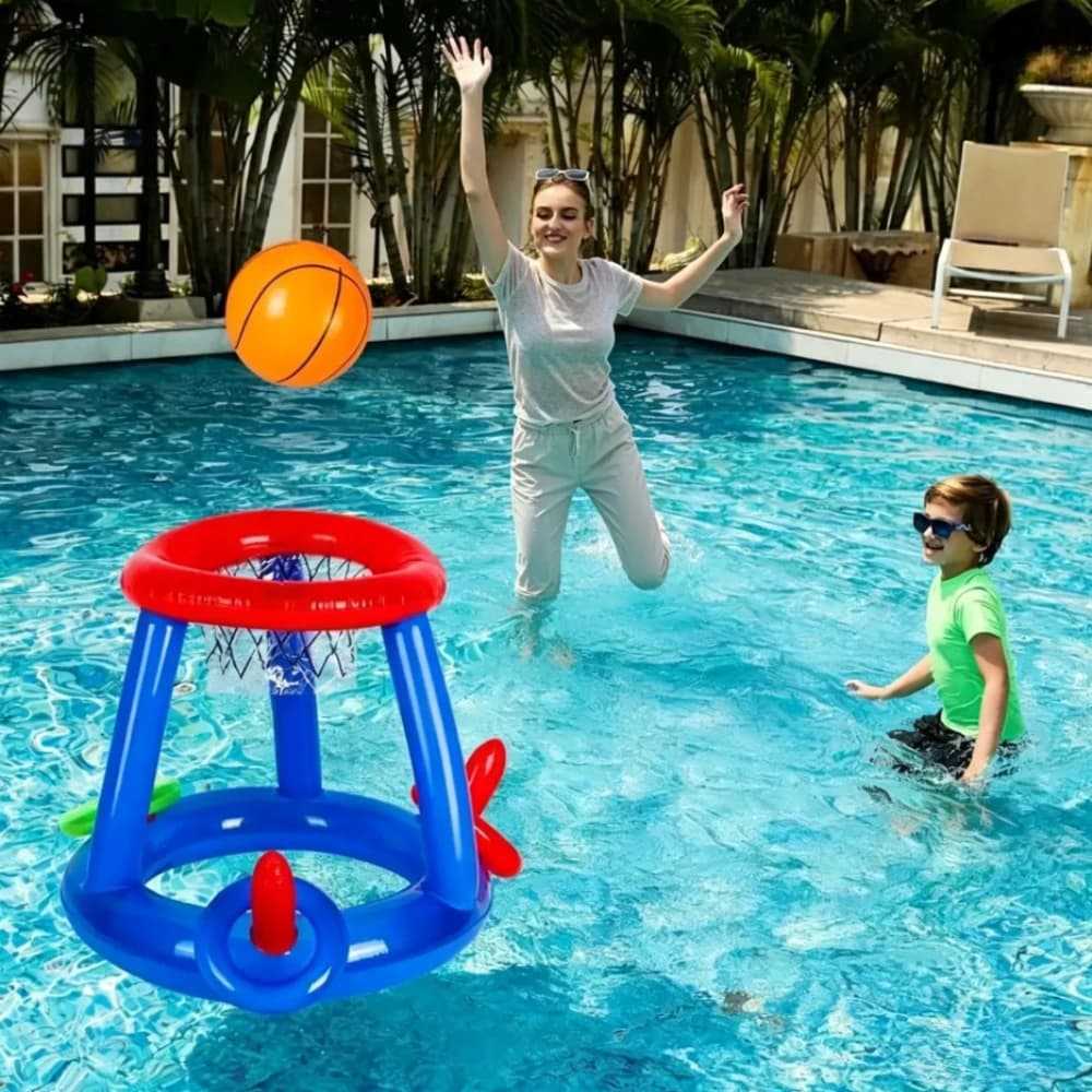 Set di Giochi Gonfiabili per Piscina con Canestro da Basket e Gioco del Lancio dell'Anello, Galleggiante per Bambini e Adulti