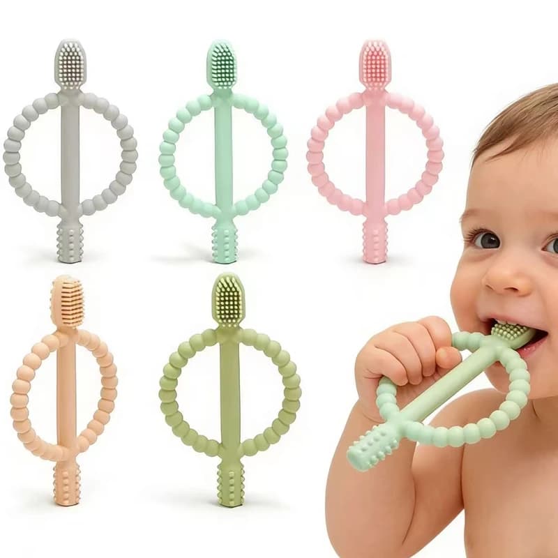 1 pezzo di giocattoli per la dentizione dei bambini con impugnature facili da impugnare, anello massaggiagengive in silicone senza BPA, adatto per giocattoli massaggiagengive per bambini piccoli