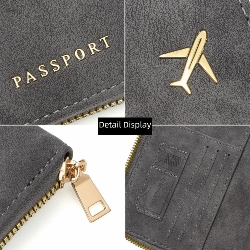 With Zipper RFID Passport Cover Thickened Leather Travel Organizer Multi-Functional Anti-Theft Card Holder Wallet Business Trip