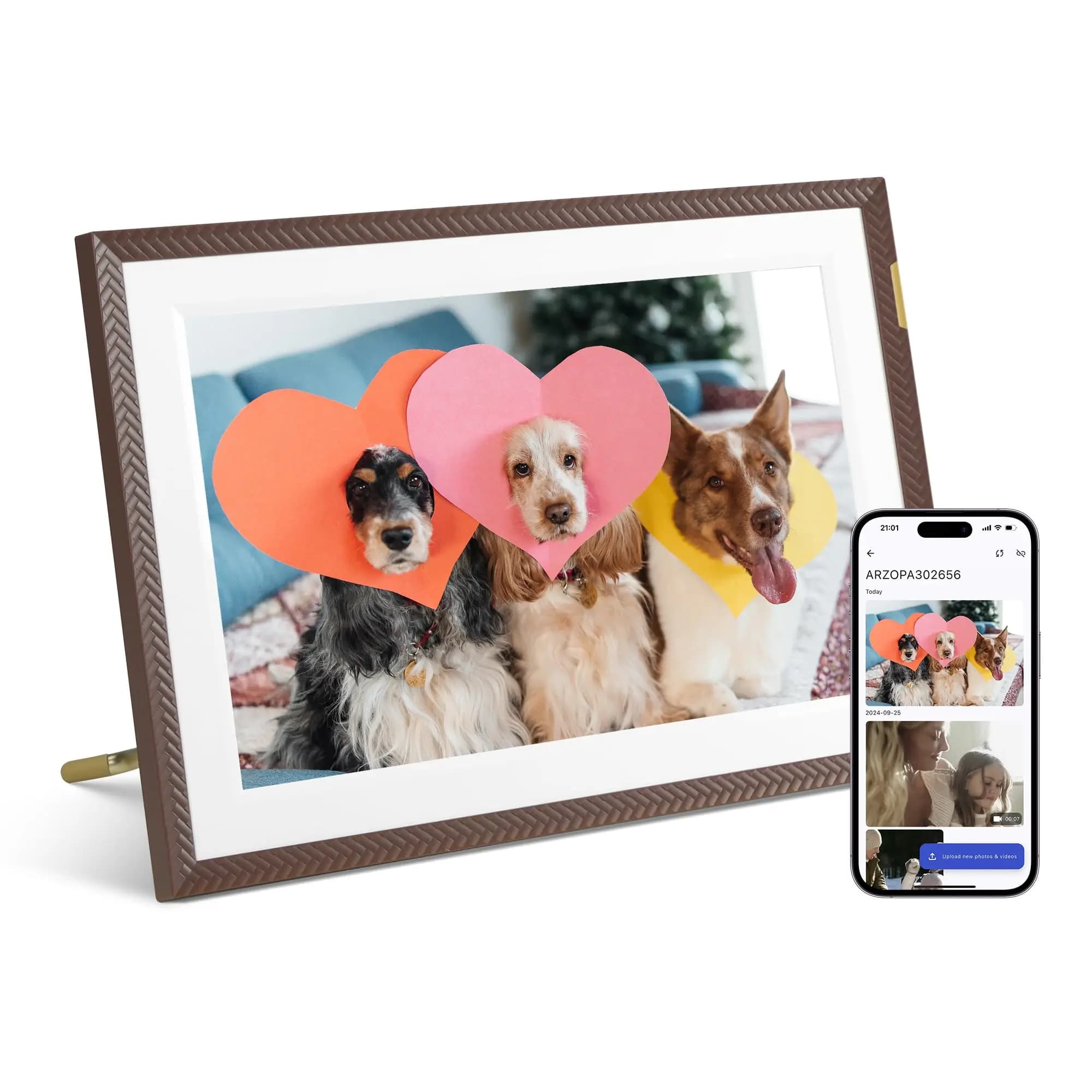 Arzopa D10 Marrone 10,1 pollici 1280*800 16:10 32GB Rom WIFI Smart Touch Foto digitale Cornice per foto digitali