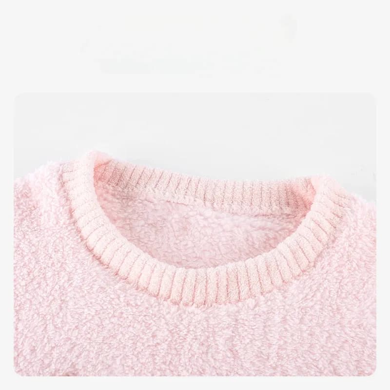 Pink Bowknot Pajamas Long Sleeve Crew Neck Pullover Soft Top Pants Autumn Homewear Winter Sleepwear Clothing Sets for Women