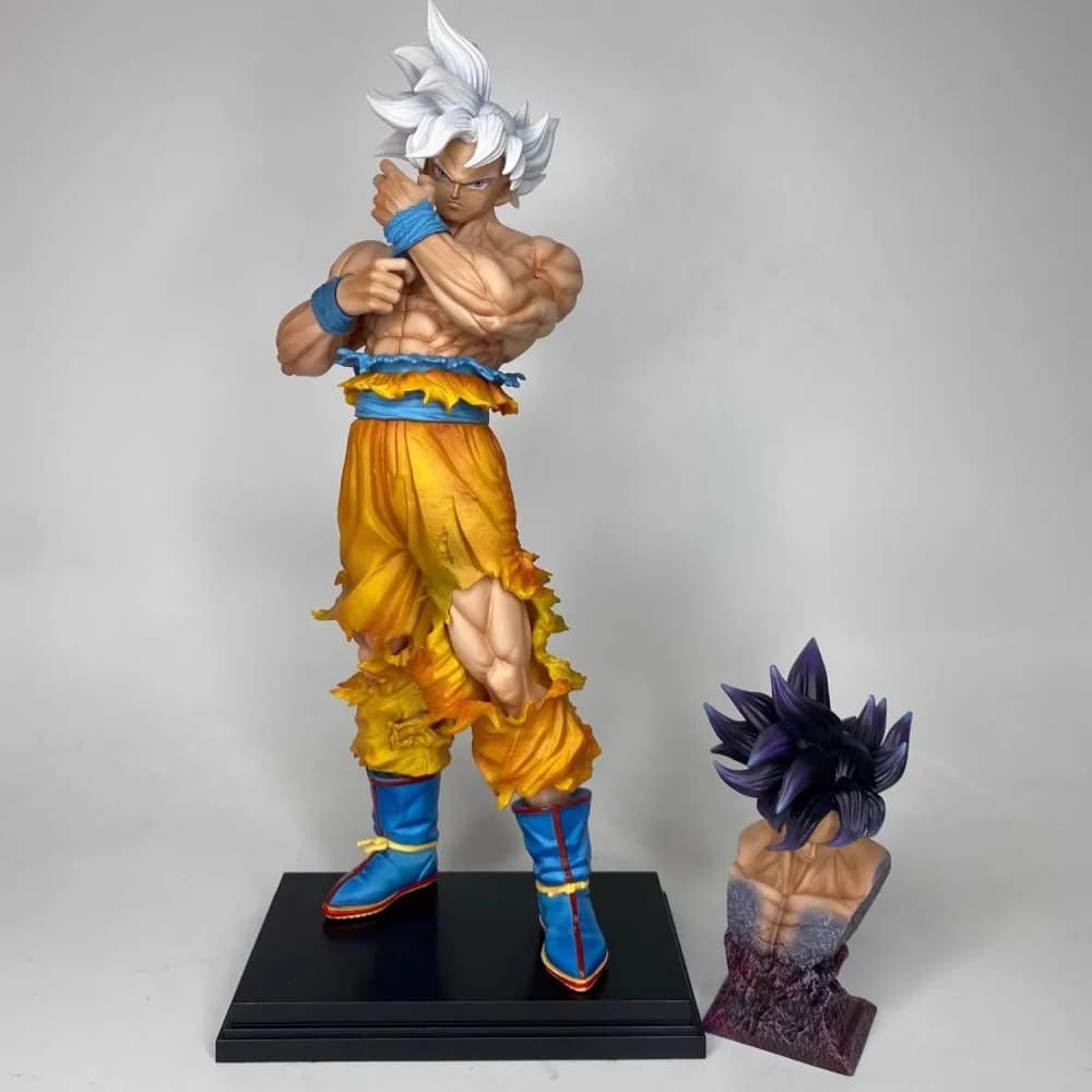 Action Figure Anime Dragon Ball Super Saiyan Son Goku Ultra Instinct GK con Doppia Testa, Modellino da Collezione in PVC, Giocattolo 36CM
