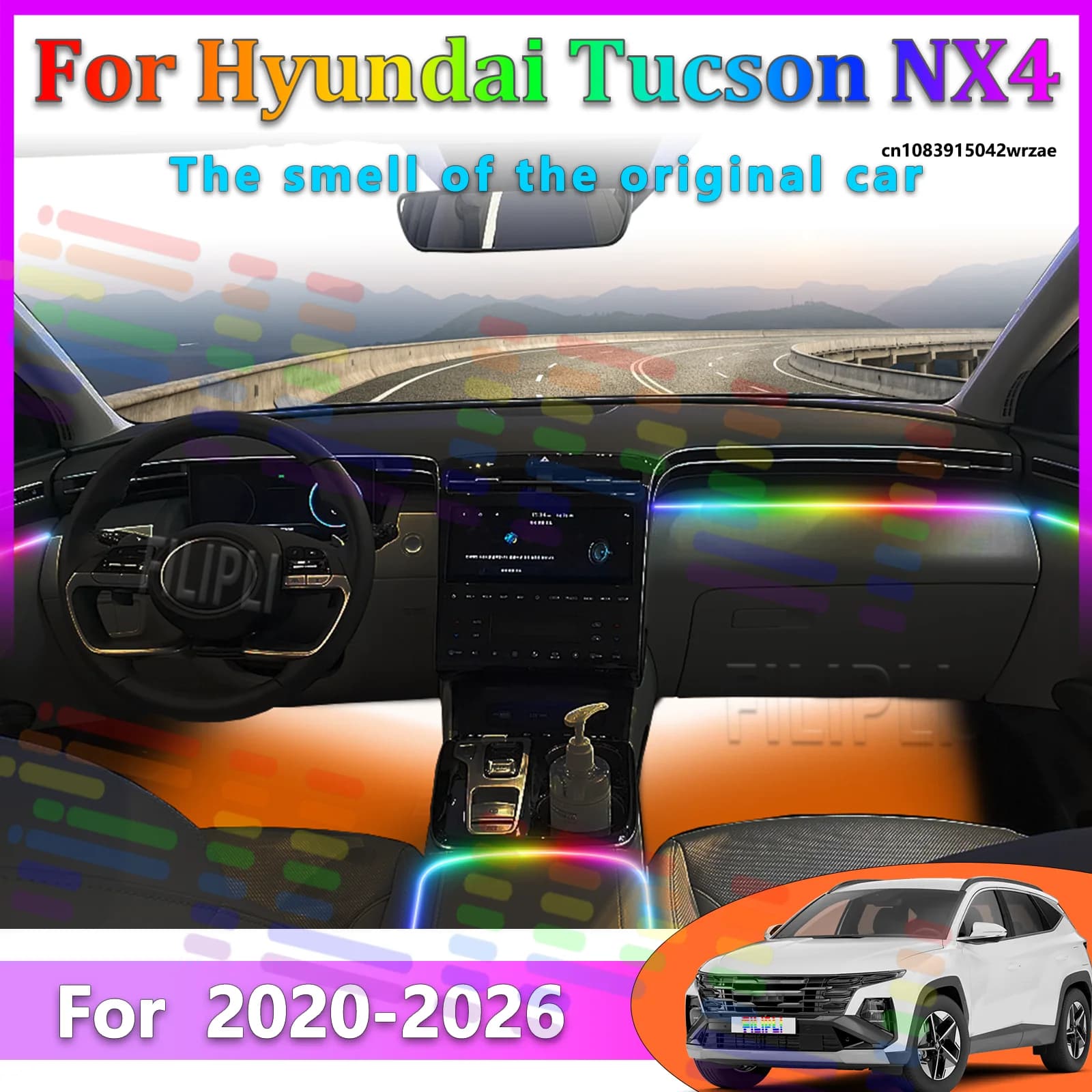 Luci Ambientali LED per Hyundai Tucson 2020 NX4, Illuminazione Atmosferica Colorata, Striscia Neon per Interni Auto, Controllo App, 64 Luci RGB