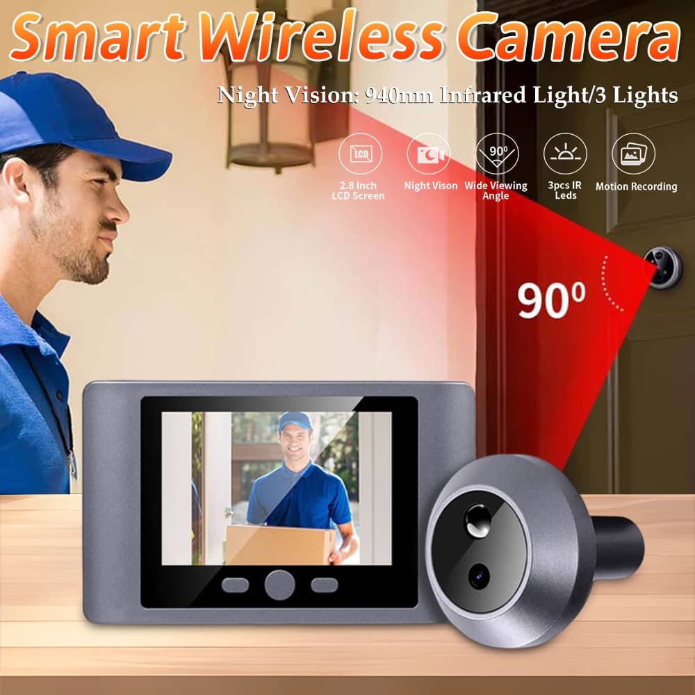 2000mAh Mini Spioncino Smart Wireless Telecamera per visore per porta Visione notturna IR Telecamera per spioncino per porta anteriore Spioncino digitale da 2,8 pollici