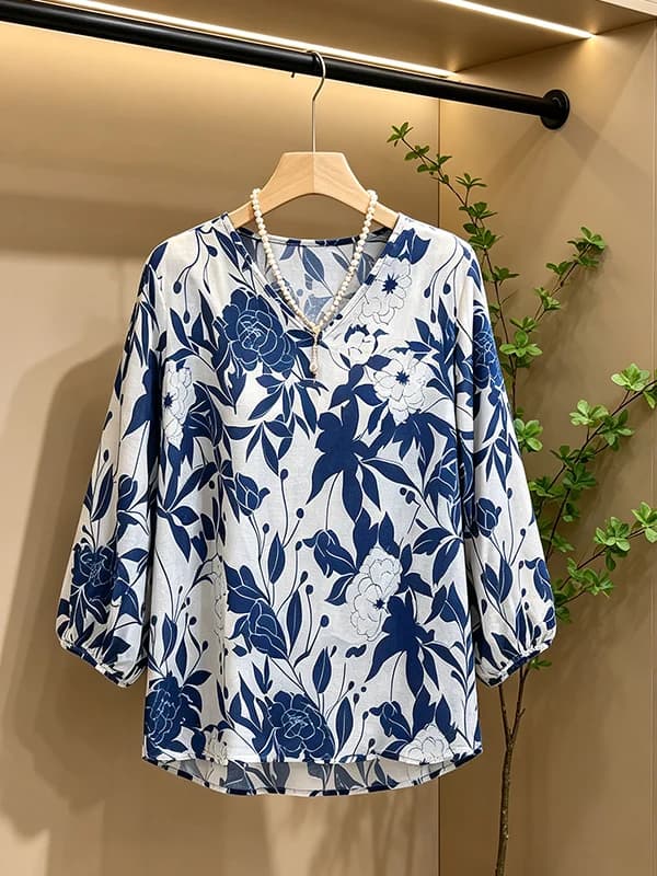 plus Size Summer Floral Print Loose Women's Comfortable Shirt Meat Concealing Slimming Breathable Korean Style Casual Top