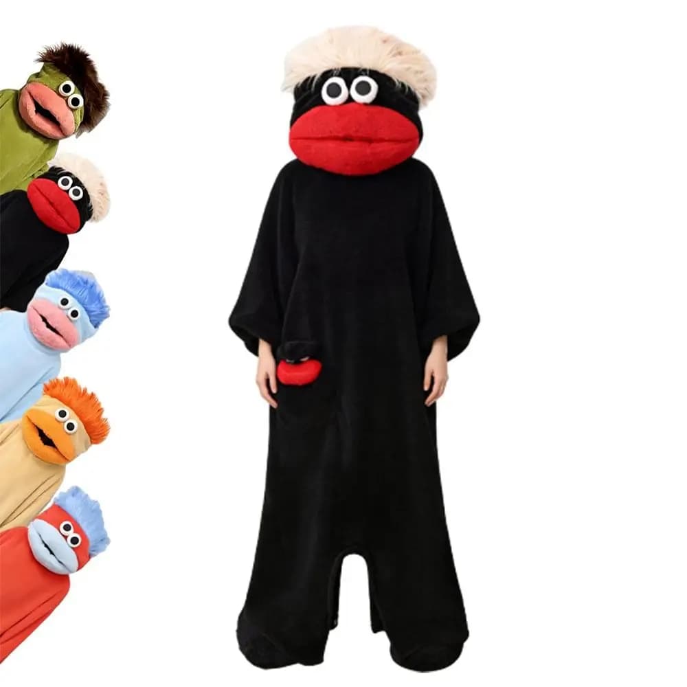 Divertente Pigiama Intero in Morbido Pile Corallo a Bocca Larga, Pigiama con Cappuccio a Trama Spessa, Costume Cosplay, Vestito da Notte Unisex