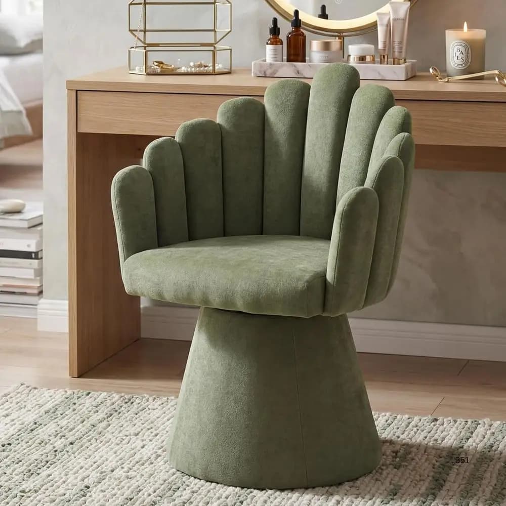 Sedia Girevole a 360 Gradi con Braccioli, Schienale Curvo e Cuscino Morbido, Ideale per Soggiorno, Camera da Letto o Sala d'Attesa, Verde