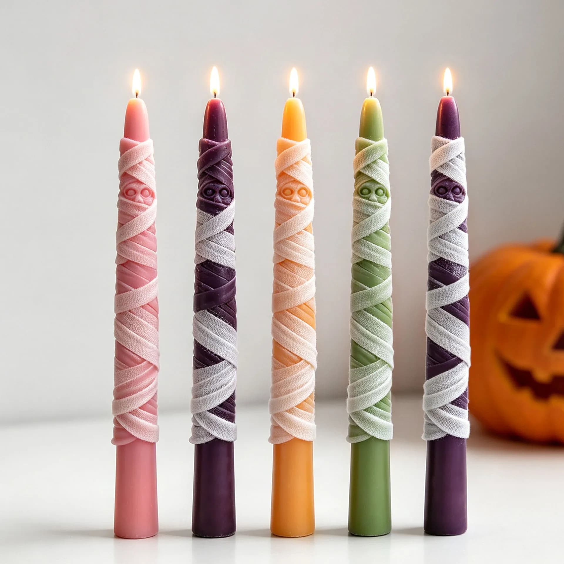 Stampo in silicone per candele lunghe a tema Halloween con design Mummia, per candele creative a forma di benda, forniture fai da te per la creazione di candele aromatiche