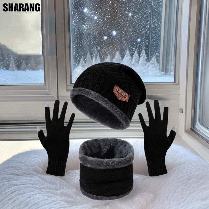 3 piece thermal winter set Windproof fleece hat Scarf Gloves Combo for outdoor sports Hiking Cycling Fishing Protection for cold season